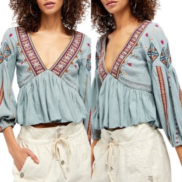 Free People Tops - Free People / Aria Boho Embroidered Floral Top NWT